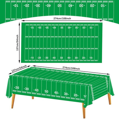 Kesfey 3 Packs Football Party Tablecloth 54 x 108 Inches Football Field Touchdown Tablecover Disposable Plastic Football Themed Birthday Table Cloth Gameday Tailgate Rugby Tablecloths for Superbowl - color: Green Football Field