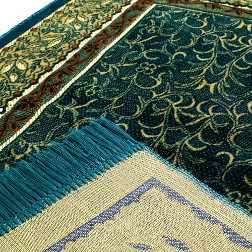 Muslim Prayer Rug, Soft Plush Thin Islamic Prayer Mat, Janamaz, Sajada, Praying Carpet, Islamic Gift, Foldable Portable Turkish Prayer Mat for Men&Women, Lightweight Travel Prayer Rug, 26"x43" - color: Jeddah / Darkgreen