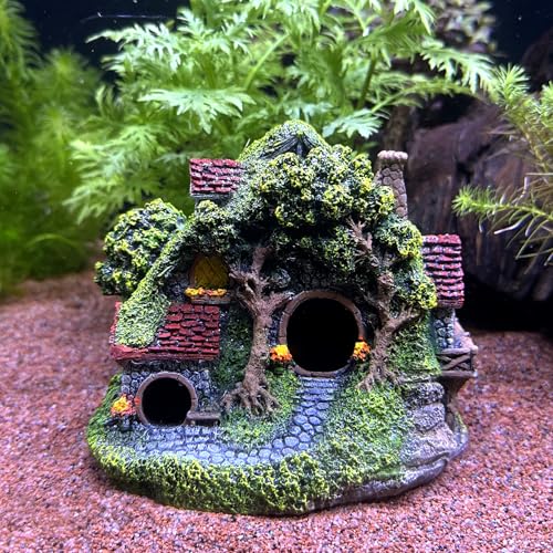 RVQIGYP[Magic Underwater Cabin Fish Tank Landscaping Hobbit House Decoration | Handmade Resin Material Waterproof and Anti-Fading | Fairy Tale Style Aquarium Landscaping Give Away Water Plants
