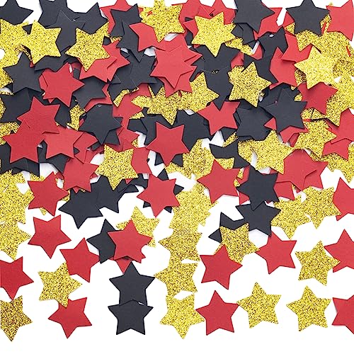 MOWO Gold Black and Red Star Confetti Table Decoration for Birthday Graduation Retirement Theme Party,1.2 inch in Diameter,200 Counts - color: Gold,black,red