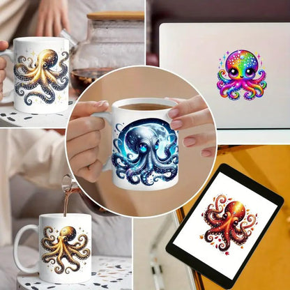 12pcs Ocean Octopus Fish UV DTF Cup Wraps Transfer Waterproof Sticker for Glass Cups Furniture Craft DIY Crafts，Rub on Transfer Stickers for DIY Water Bottle Laptop Decal Wood Car