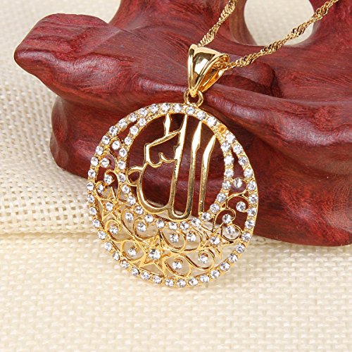 Glaze Round Pendant Jewelry 24k Gold Plated Religious Islamic Muslim Allah Crystal Pendant