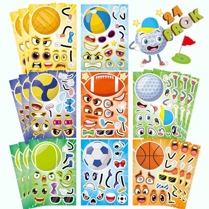 Sport Ball Stickers, Rugby Stickers for Teens/Kids, Make a Face Stickers | 24 PCS Make Your Own Mix and Match Sticker Sheets, Basketball, Baseball, Football, Volleyball, Soccer, Goodie Bags Stuffers - style: Sport Ball Sticker