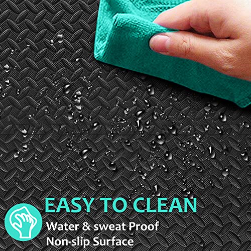 BEAUTYOVO Puzzle Exercise Mat with 12/24/48 Tiles Interlocking Foam Gym Mats, 24'' x 24'' EVA Foam Floor Tiles, Protective Flooring Mats for Gym Equipment - color: 96 Sq.ft/24 Tiles - All-black