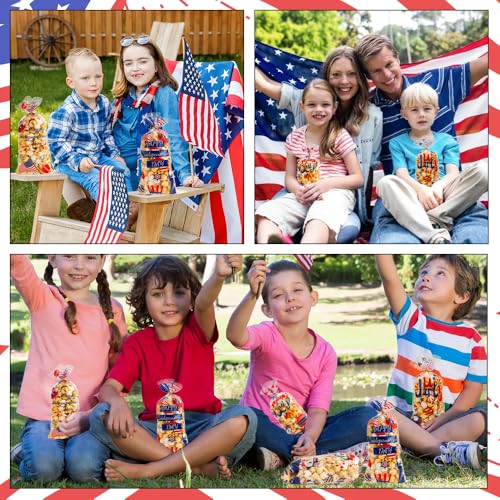 4th of July Treat Bags, 200 PCS Patriotic Cellophane Bags, Plastic Clear Red White Blue Candy Cookie Gift Goodie Snack Bag with Twist Tie for Independence Day 4th Fourth of July Party Favors Supplies - color: Clear-Patriotic-200pcs