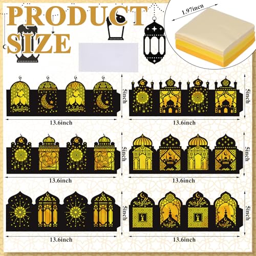 Retisee 24 Pcs Ramadan Eid DIY Lantern Craft Kit, Paper Lanterns with 1000 Gold Yellow Tissue Paper & Double-Sided Tape, Islamic Moon Star Motif Decor for Home Table Mosque Party Art Project - style: Ramadan