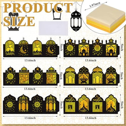 Retisee 24 Pcs Ramadan Eid DIY Lantern Craft Kit, Paper Lanterns with 1000 Gold Yellow Tissue Paper & Double-Sided Tape, Islamic Moon Star Motif Decor for Home Table Mosque Party Art Project - style: Ramadan