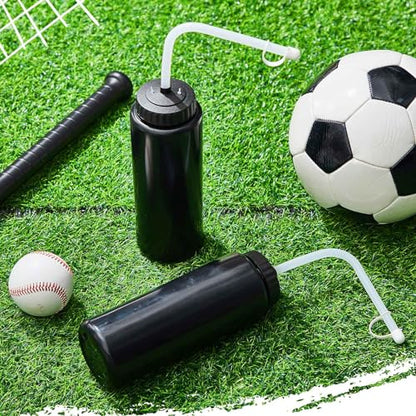 Domensi 2 Pack Large 1l Sports Water Bottle, 12.4" H x 5" W Translucent Easy Squeeze Plastic with Straw, Designed for Use with Football Lacrosse Hockey Helmets(Black,No Printed) - color: Black, style: No Printed
