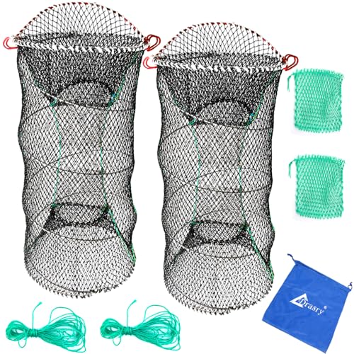 Crab Trap Bait Lobster Crawfish Shrimp Portable Folded Cast Net Magic Collapsible Fishing Traps Nets Accessories for Blue Crabs - color: Black, size: 23.6 X 11.8in (0.39 Mesh)