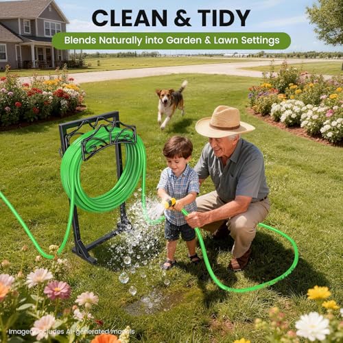 Garden Hose Holder, Heavy Duty, Freestanding for Outside, Metal | Detachable Water Hose Holder Stand, Garden Hose Reel Rack and Hose Storage Organizer for Outside Yard