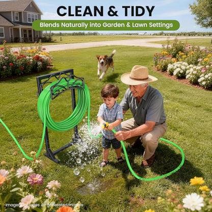Garden Hose Holder, Heavy Duty, Freestanding for Outside, Metal | Detachable Water Hose Holder Stand, Garden Hose Reel Rack and Hose Storage Organizer for Outside Yard