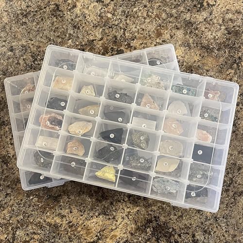 6 Pack 36 Grids Plastic Bead Organizer Box with Dividers and 600 PCS Label Stickers, Clear Small Tackle Box Part for Craft and Bead Storage