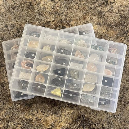 6 Pack 36 Grids Plastic Bead Organizer Box with Dividers and 600 PCS Label Stickers, Clear Small Tackle Box Part for Craft and Bead Storage
