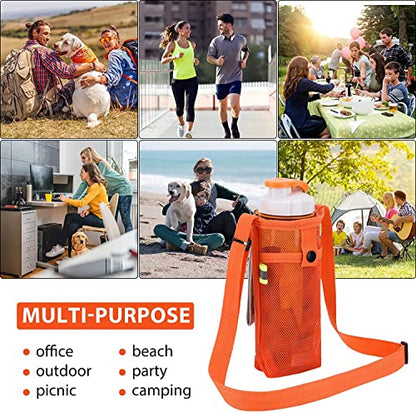 Tainehs Water Bottle Holder Carrier with Adjustable Shoulder Strap - Beach & Sports Bottle Bag for Hiking, Gym, Camping, Walking, Travel - color: Orange/Rose Pink