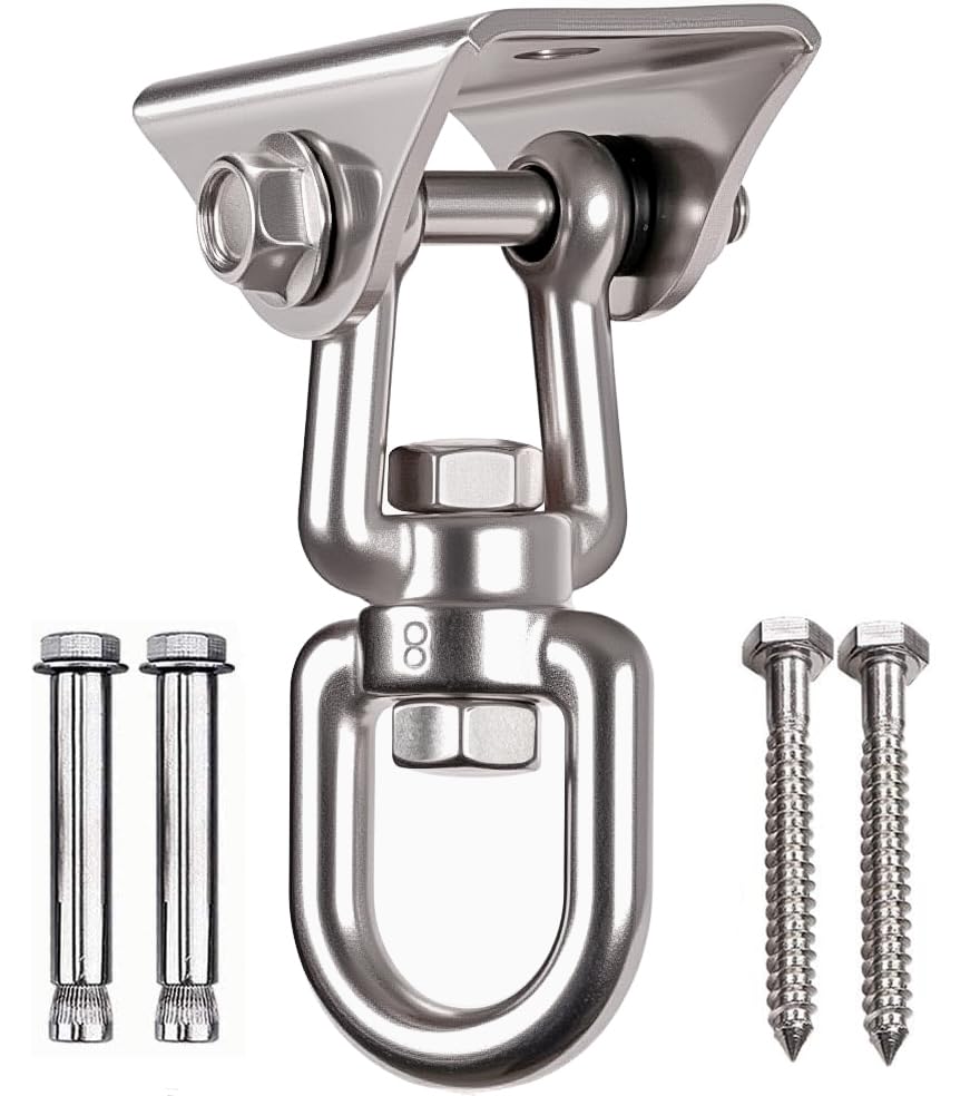 Heavy Duty 360° Swivel Swing Hanger, Stainless Steel Hammock Hook for Ceiling Wooden Porch Swing Hanging kit Playground Gym Rope Boxing Bag Hammock Chair Yoga Mount 1000 lb Capacity - style: 1 Pack-360° Swivel Hook
