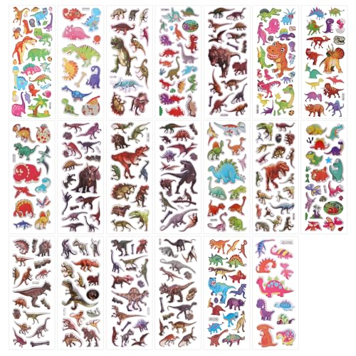20 Sheets Puffy 3D Kids Dinosaur Stickers Cartoon & Real Dinosaur Sticker | Adorable Animal Themed Party Supplies for Journal Water Bottle Scrapbooking Laptop Classroom DIY Craft Decoration - style: Dinosaur Style