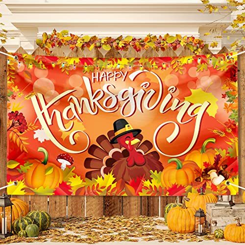 Large Thanksgiving Banner Decorations Outdoor 72x44 Inch,Turkey Maple Leaf Pumpkin Decorations Gifts for Indoor Home House Decor Party Supplies,Yard Sign Background for Photography - color: Orange