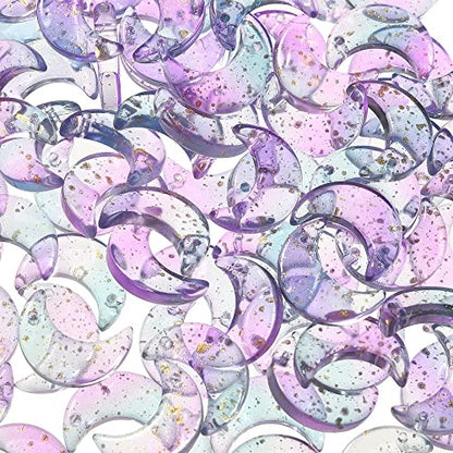 LiQunSweet 100 Pcs Fantasy Lilac Color Glass Charms Glittery Crescent Moon Charms for Earring Bracelet Necklace Jewelry Making - color: Moon Lilac Charms_100 Pcs