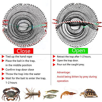 Drasry Crab Trap Bait Lobster Crawfish Shrimp Portable Folded Cast Net Magic Collapsible Fishing Traps Nets Accessories for Blue Crabs - color: Black, style: 1pcs 23.6 X 11.8in (0.39 Mesh)