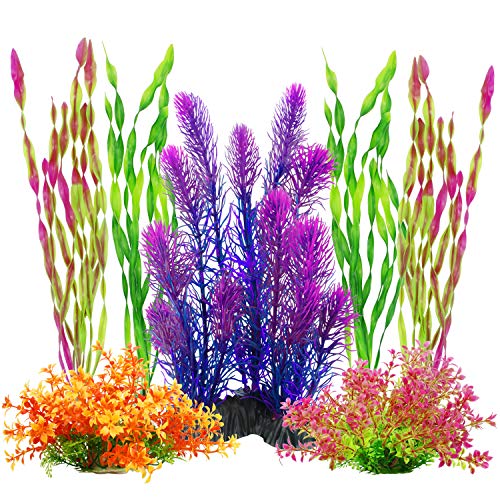 MyLifeUNIT Artificial Aquarium Plants, Plastic Fish Tank Plants for Aquarium Decorations, Pack of 7 (Style B) - color: Purple