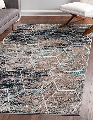 Unique Loom Trellis Frieze Collection Area Rug - Geometric (2' x 3', Blue Multi/ Ivory) - color: Blue Multi/Ivory, size: 2' x 3'1" (Rectangular)