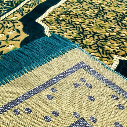 Muslim Prayer Rug, Soft Plush Thin Islamic Prayer Mat, Janamaz, Sajada, Praying Carpet, Islamic Gift for Men & Women, Islamic Mat, DarkGreen, Eid & Ramadan Gift with Prayer Beads, 26x43 inch - color: Darkgreen-sacred