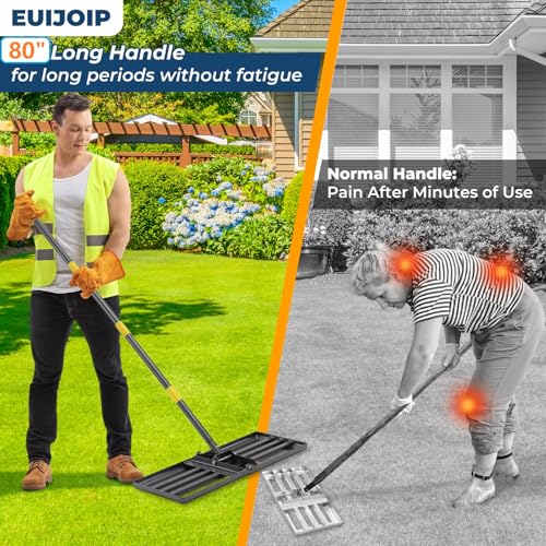 Professional Lawn Leveling Rake 30x10 Heavy Duty - Oversized Leveling Tool with 80" Stainless Steel Handle, Foldable Landscape Grading Rake for Soil Sand Topdressing & Seeding - size: 30x10"(Foldable), 80"