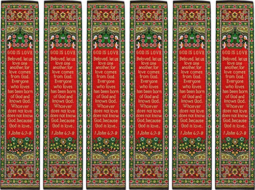 God is Love, Bulk Pack of 6 Woven Fabric Christian Bookmarks, Silky Soft 1 John 4:7-8 Flexible Bookmarker for Novels Books and Bibles, Traditional Turkish Woven Design, Memory Verse Gift - color: God is Love, size: 6 Pack