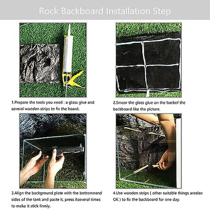 4pcs Rock Terrarium Background,3D Reptile Tank Background Board,Amphibian Stereo Backdrop Wall,Lizard Snake Gecko Spider Chameleon Turtle Fish pet silo Background Decorative Panel - color: grey-11.8"*8.8"（4pcs）