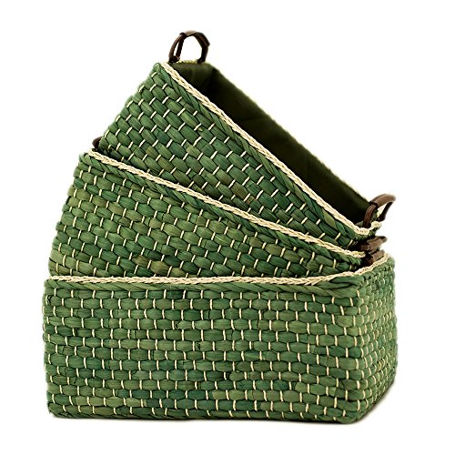 Baskets Woven Maize Storage Bins Set of 3,Kingwillow. (Green,Rectangular) - size: Set of 3