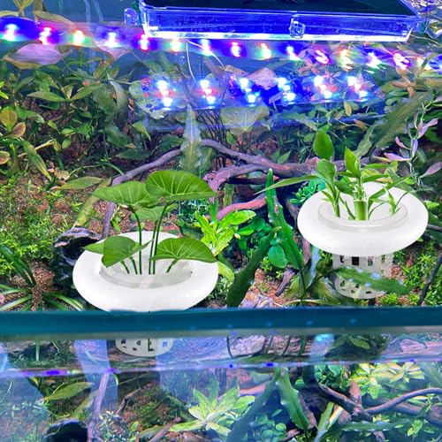 4 PCS Floating Aquarium Plant Holder with White Foam Floating Ring | Aquarium Planting Baskets , Fish Tank Hydroponic Basket for Aquatic Plant Cultivation and Landscaping Decorations