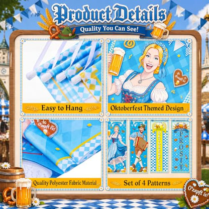 Panelee 4 Pcs Oktoberfest Party Decorations Oktoberfest Prosit Couple Porch Banners Bavarian Hanging Banner Backdrop for German Theme Beer Festival Indoor Outdoor Wall Hanging Decor - style: Oktoberfest