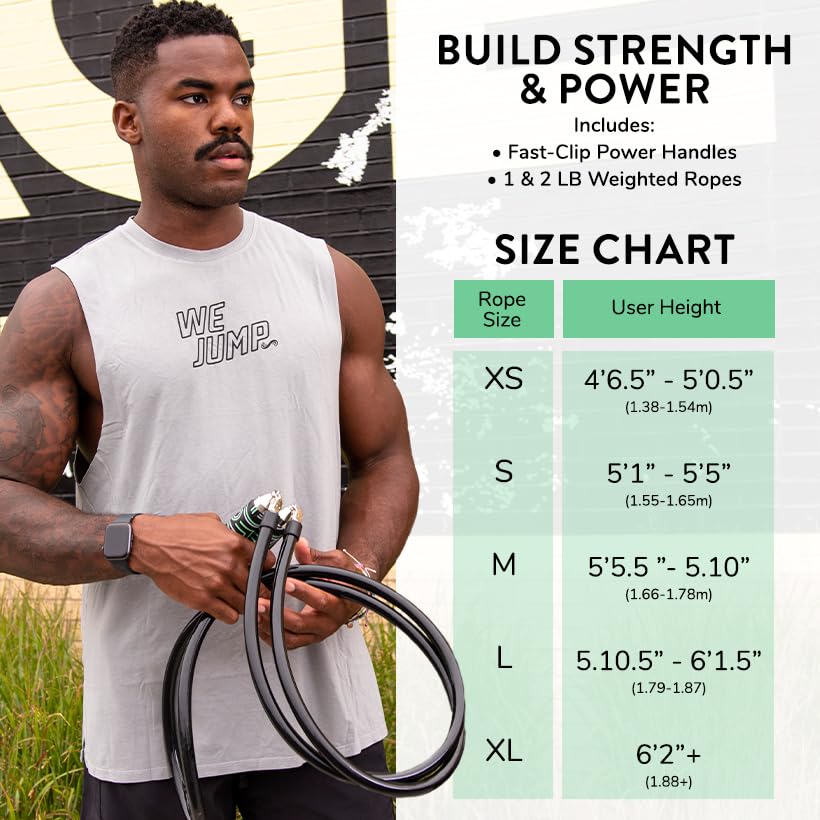 Crossrope Get Strong Weighted Jump Rope Set for Strength | Power Handles with 1 and 2 lb weighted ropes to build power and endurance. Designed for full-body, strength-focused workouts. - size: L - (5'10.5" - 6'1.5" User Height)