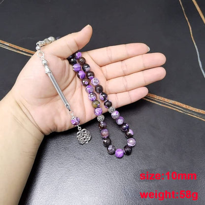 ALBASHAN Prayer Beads Purple Agate Tasbih Rosary Muslim Turkish Accessories Hand 10mm 33 45 51 66 99 100 Beads Bracelet Arabian - size: 10mmx51beads