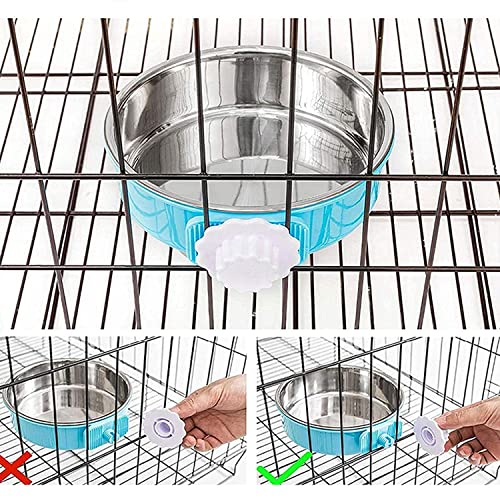Dog Crate Bowl, Hanging Stainless Steel Removable Pet Crate Water & Food Bowls, Pet Cage Feeder Container Coop Cup for Cat Puppy Birds Rats Guinea Pigs Rabbit Hamster (2PCS) - color: (Round) Dark Blue/Orange
