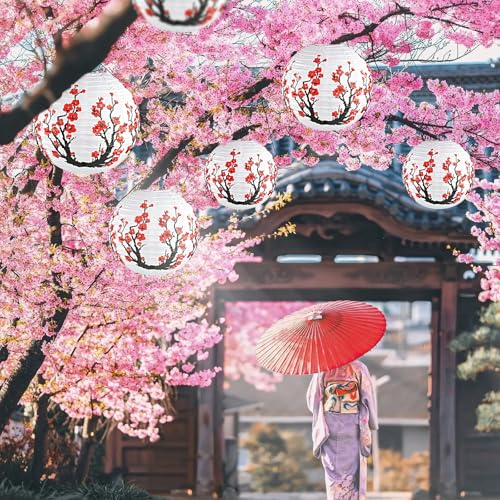 26 Pcs Hibachi Party Decorations Contains 6 Japanese Lanterns with Cherry Blossom Patterns, 20 Chinese Red Lanterns for Chinese New Year Home Restaurant Hibachi Party Japanese Restaurant