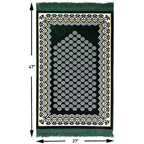 Modefa Turkish Islamic Prayer Rug - Thin & Lightweight Velvet Praying Carpet - Soft Muslim Praying Mat Janamaz - Ramadan or Eid Gift for Men & Women - with Car Hanger - Vined Arch (Daisy Green) - color: Daisy Green