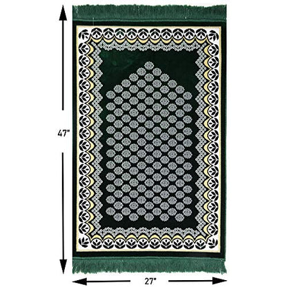 Modefa Turkish Islamic Prayer Rug - Thin & Lightweight Velvet Praying Carpet - Soft Muslim Praying Mat Janamaz - Ramadan or Eid Gift for Men & Women - with Car Hanger - Vined Arch (Daisy Green) - color: Daisy Green