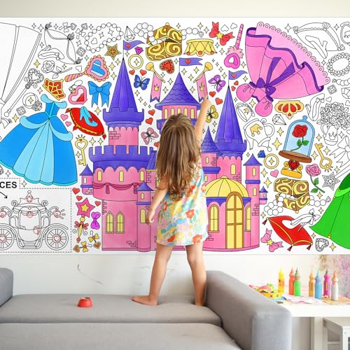 Gatherfun Princess Party 자이언트 컬러링 포스터 - 80.9 x 182.9cm(31.5 x 72인치) - 다용도 교실 벽 장식 및 생일 활동 - 학교 파티 및 특별 이벤트를 위한 공주 포스터 또는 테이블 커버 - style: 프린세스