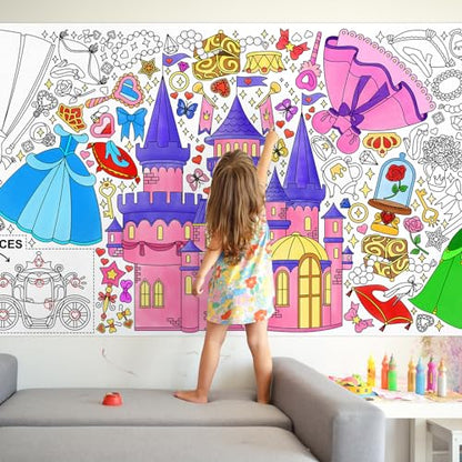 Gatherfun Princess Party 자이언트 컬러링 포스터 - 80.9 x 182.9cm(31.5 x 72인치) - 다용도 교실 벽 장식 및 생일 활동 - 학교 파티 및 특별 이벤트를 위한 공주 포스터 또는 테이블 커버 - style: 프린세스