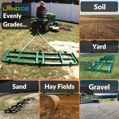 The Original 6FT Drag Harrow Driveway Grader, 55 LB Heavy Duty Tow Behind Lawn and Landscape Rake, Gravel Driveway Drag, Power Rake , Lawn Leveler - style: 6' Level