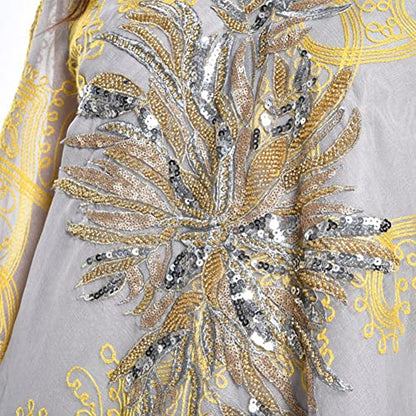OBEEII Abayas for Women Muslim Applique Embroidery Long Sleeve Maxi Dress Loose Full Cover Islamic Dubai Robe Kaftan Abayas - color: Yellow, size: XX-Large