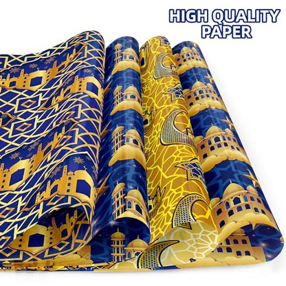 Welpurch 12 Sheets Eid Mubarak Wrapping Paper, 20x27in Moon Star Words Lantern Patterns Gift Wrap Paper Ramadan Kareem Wrapping Paper for Islamic Muslim Party Favor Gift Wrapping Crafts Supplies