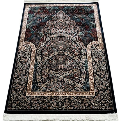 Modefa Velvet Prayer Rug - Soft Plush Turkish Janamaz Sajada Carpet for Men and Women - Luxury Velvet Wide Floral Prayer Mat Ramadan Eid Gift (Dark Blue) - color: Dark Blue