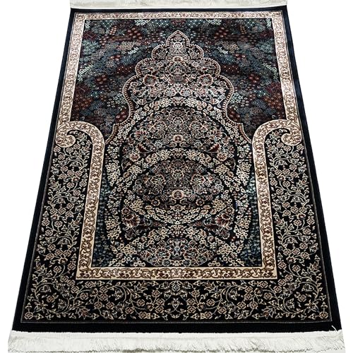Modefa Velvet Prayer Rug - Soft Plush Turkish Janamaz Sajada Carpet for Men and Women - Luxury Velvet Wide Floral Prayer Mat Ramadan Eid Gift (Dark Blue) - color: Dark Blue