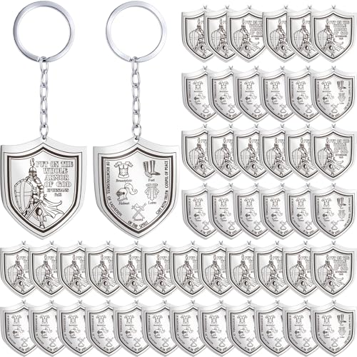 Nosiny 24 Pcs Christian Gifts Armor of God Keychains for Men Zinc Alloy Put on The Whole Armor of God Keychains Bulk Military Knight Favor Gift for Church Christian