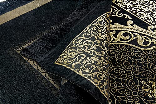 ihvan online Muslim Prayer Rug and Prayer Beads with Elegant Design Cylinder Gift Box, Janamaz, Soft Sajadah, Islamic Gifts Set, Portable Prayers Carpet Mat, Taffeta Fabric, Black - color: Black