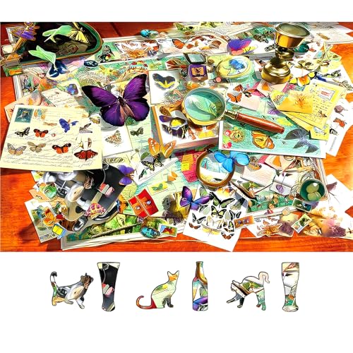 Butterfly Garden 500 Piece Jigsaw Puzzle for Adults Vintage Postcards Design Challenging Colorful Flower Unique Jigsaw Puzzles Ideal for Family Game Nights & Home Decor - color: Butterfly Garden
