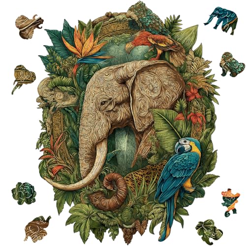 Ruikiyart Elephant Wooden Puzzles for Adults, Jigsaw Puzzles 200 Pieces - color: Forest Elephant, size: 200PCS