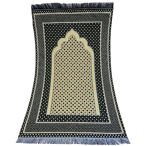 Modefa Turkish Islamic Prayer Mat Janamaz Sajjadah | Thin Woven Cotton Praying Rug Ramadan Eid Gift | Traditional Muslim Sejada for Men Women - Hira Diamond (Dark Green) - color: Dark Green